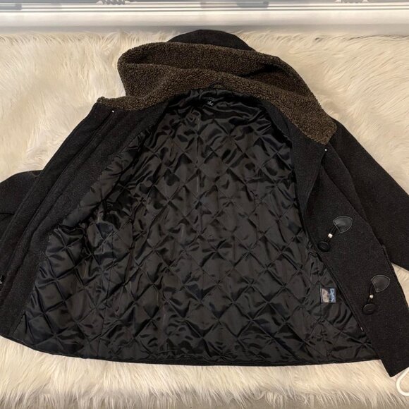 Women's Small wool-blend hooded charcoal gray peacoat w/ toggle buttons - Picture 5 of 11